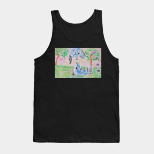 Blue foxes  at play watercolor painting Tank Top